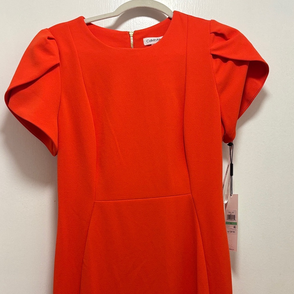 Calvin Klein Vibrant Red/Orange Short Sleeve Dress 8
